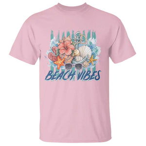 Beach Vibes T Shirt Floral Seashell Coastal Vacation Graphic TS12 Light Pink Print Your Wear
