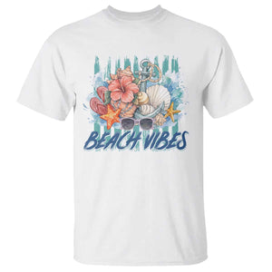 Beach Vibes T Shirt Floral Seashell Coastal Vacation Graphic TS12 White Print Your Wear