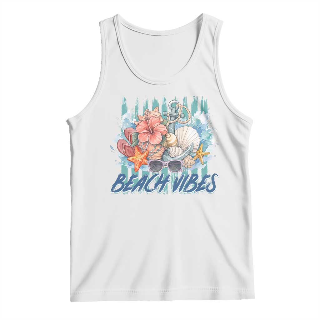 Beach Vibes Tank Top Floral Seashell Coastal Vacation Graphic TS12 White Print Your Wear