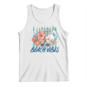 Beach Vibes Tank Top Floral Seashell Coastal Vacation Graphic TS12 White Print Your Wear
