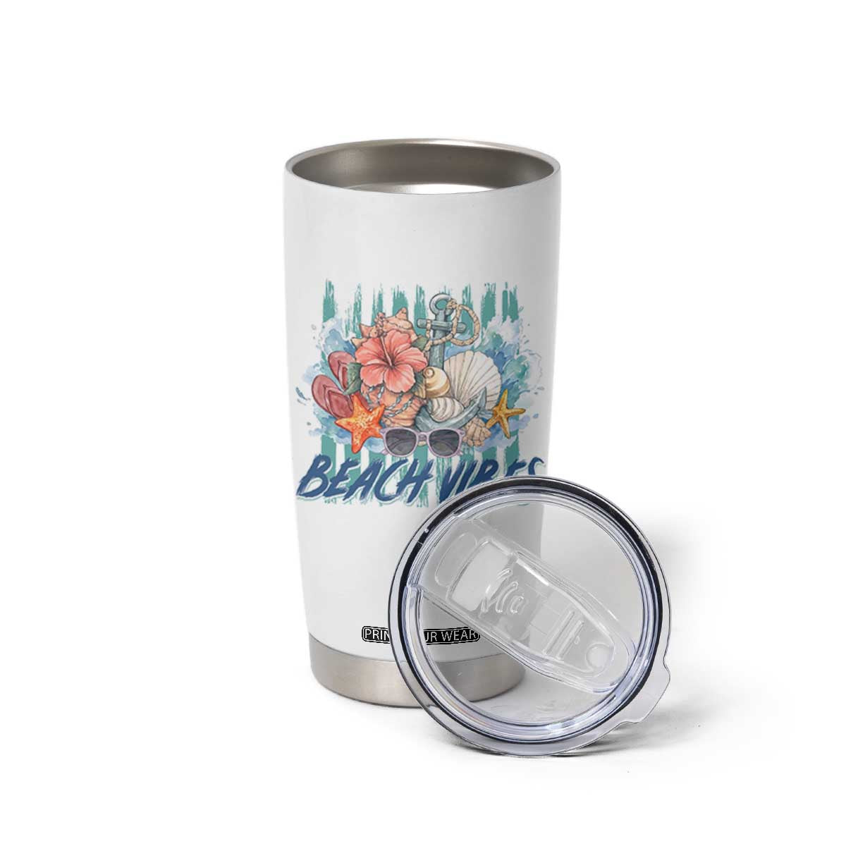 Beach Vibes Tumbler Cup Floral Seashell Coastal Vacation Graphic TS12 Print Your Wear