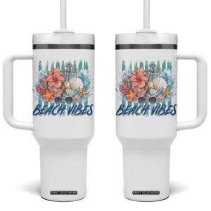 Beach Vibes Tumbler With Handle Floral Seashell Coastal Vacation Graphic TS12 One Size: 40 oz White Print Your Wear