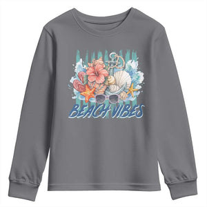 Beach Vibes Youth Sweatshirt Floral Seashell Coastal Vacation Graphic TS12 Charcoal Print Your Wear