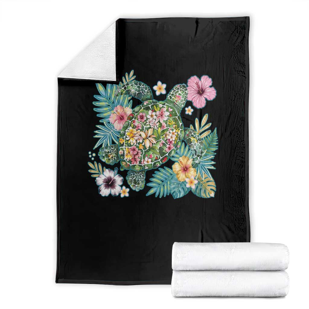 Floral Summer Turtle Throw Blanket Preppy Tropical Coastal Beach Graphic TS12 Black Print Your Wear