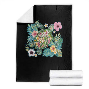 Floral Summer Turtle Throw Blanket Preppy Tropical Coastal Beach Graphic TS12 Black Print Your Wear