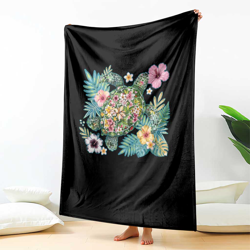 Floral Summer Turtle Throw Blanket Preppy Tropical Coastal Beach Graphic TS12 Print Your Wear