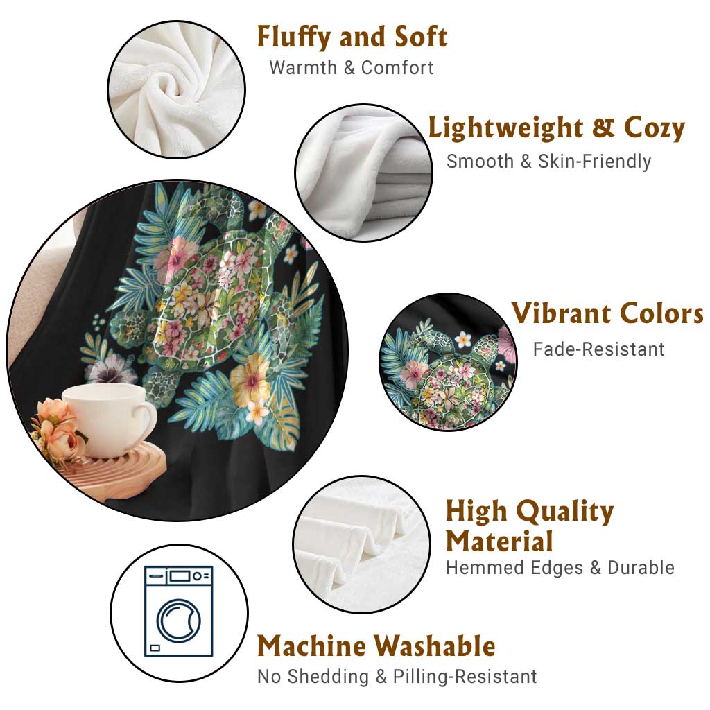 Floral Summer Turtle Throw Blanket Preppy Tropical Coastal Beach Graphic TS12 Print Your Wear