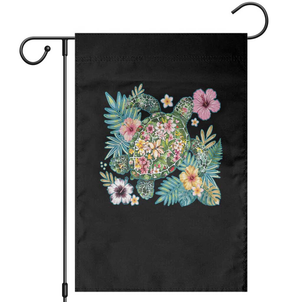 Floral Summer Turtle Garden Flag Preppy Tropical Coastal Beach Graphic TS12 Black Print Your Wear