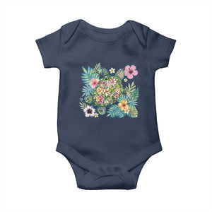 Floral Summer Turtle Baby Onesie Preppy Tropical Coastal Beach Graphic TS12 Navy Print Your Wear