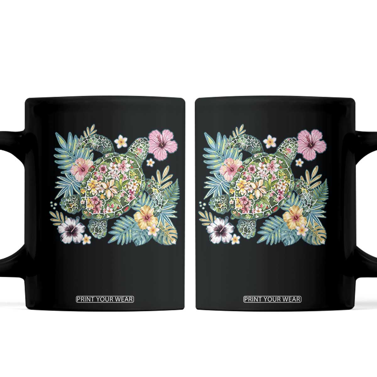 Floral Summer Turtle Coffee Mug Preppy Tropical Coastal Beach Graphic TS12 Black Print Your Wear