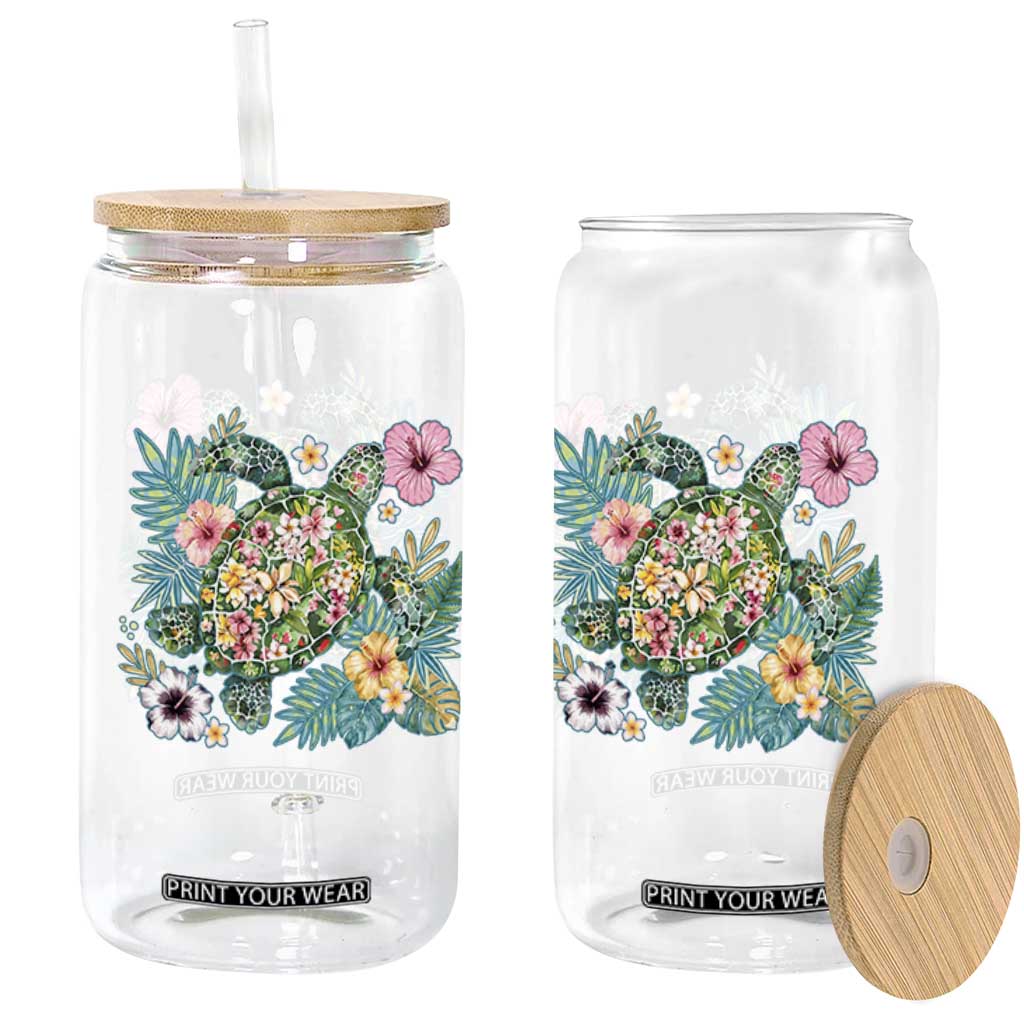 Floral Summer Turtle Glass Can Preppy Tropical Coastal Beach Graphic TS12 Print Your Wear