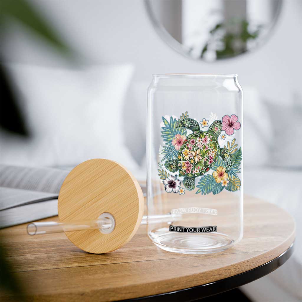 Floral Summer Turtle Glass Can Preppy Tropical Coastal Beach Graphic TS12 Print Your Wear