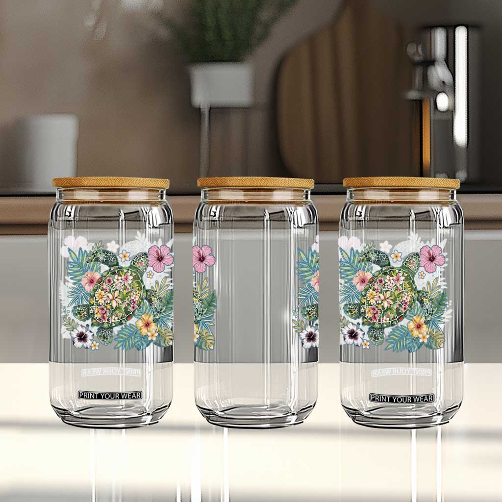 Floral Summer Turtle Glass Can Preppy Tropical Coastal Beach Graphic TS12 Print Your Wear