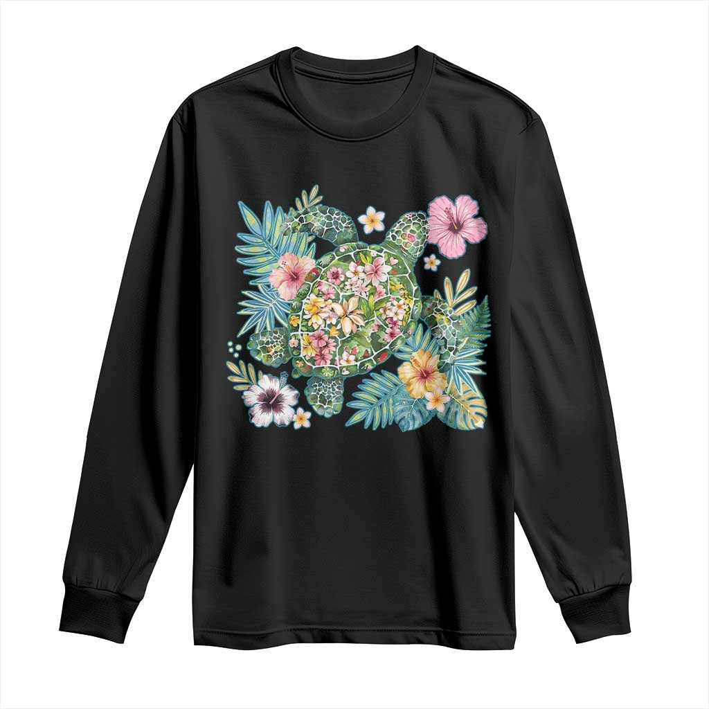 Floral Summer Turtle Long Sleeve Shirt Preppy Tropical Coastal Beach Graphic TS12 Black Print Your Wear