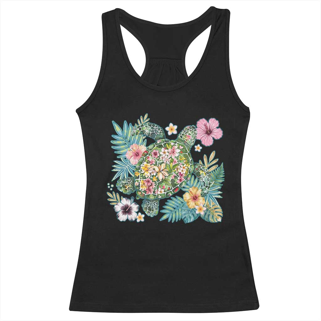 Floral Summer Turtle Racerback Tank Top Preppy Tropical Coastal Beach Graphic TS12 Black Print Your Wear