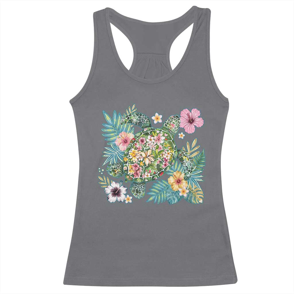 Floral Summer Turtle Racerback Tank Top Preppy Tropical Coastal Beach Graphic TS12 Charcoal Print Your Wear