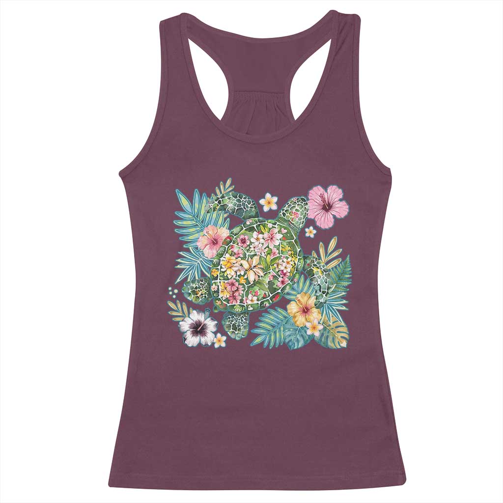 Floral Summer Turtle Racerback Tank Top Preppy Tropical Coastal Beach Graphic TS12 Maroon Print Your Wear