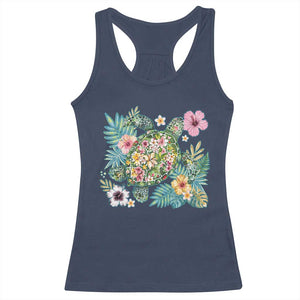 Floral Summer Turtle Racerback Tank Top Preppy Tropical Coastal Beach Graphic TS12 Navy Print Your Wear