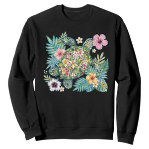 Floral Summer Turtle Sweatshirt Preppy Tropical Coastal Beach Graphic TS12 Black Print Your Wear