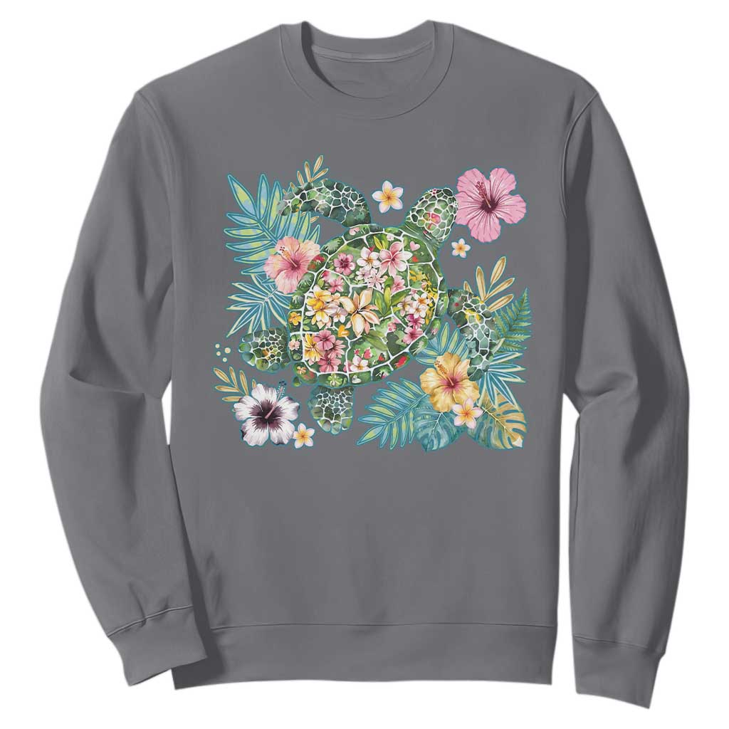 Floral Summer Turtle Sweatshirt Preppy Tropical Coastal Beach Graphic TS12 Charcoal Print Your Wear