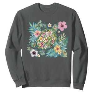 Floral Summer Turtle Sweatshirt Preppy Tropical Coastal Beach Graphic TS12 Dark Heather Print Your Wear