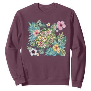 Floral Summer Turtle Sweatshirt Preppy Tropical Coastal Beach Graphic TS12 Maroon Print Your Wear