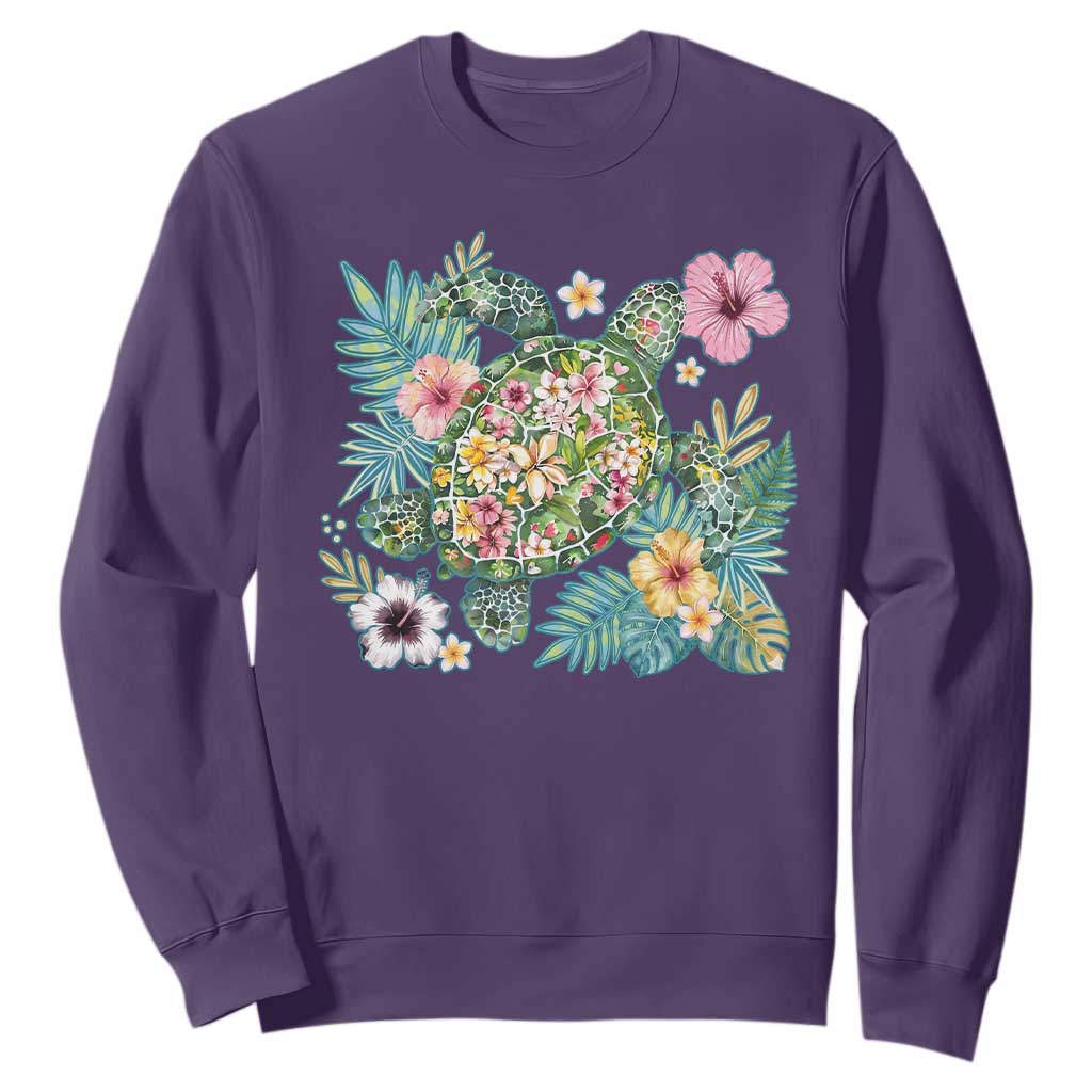 Floral Summer Turtle Sweatshirt Preppy Tropical Coastal Beach Graphic TS12 Purple Print Your Wear