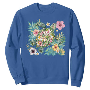 Floral Summer Turtle Sweatshirt Preppy Tropical Coastal Beach Graphic TS12 Royal Blue Print Your Wear