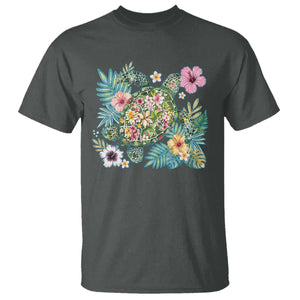 Floral Summer Turtle T Shirt Preppy Tropical Coastal Beach Graphic TS12 Dark Heather Print Your Wear