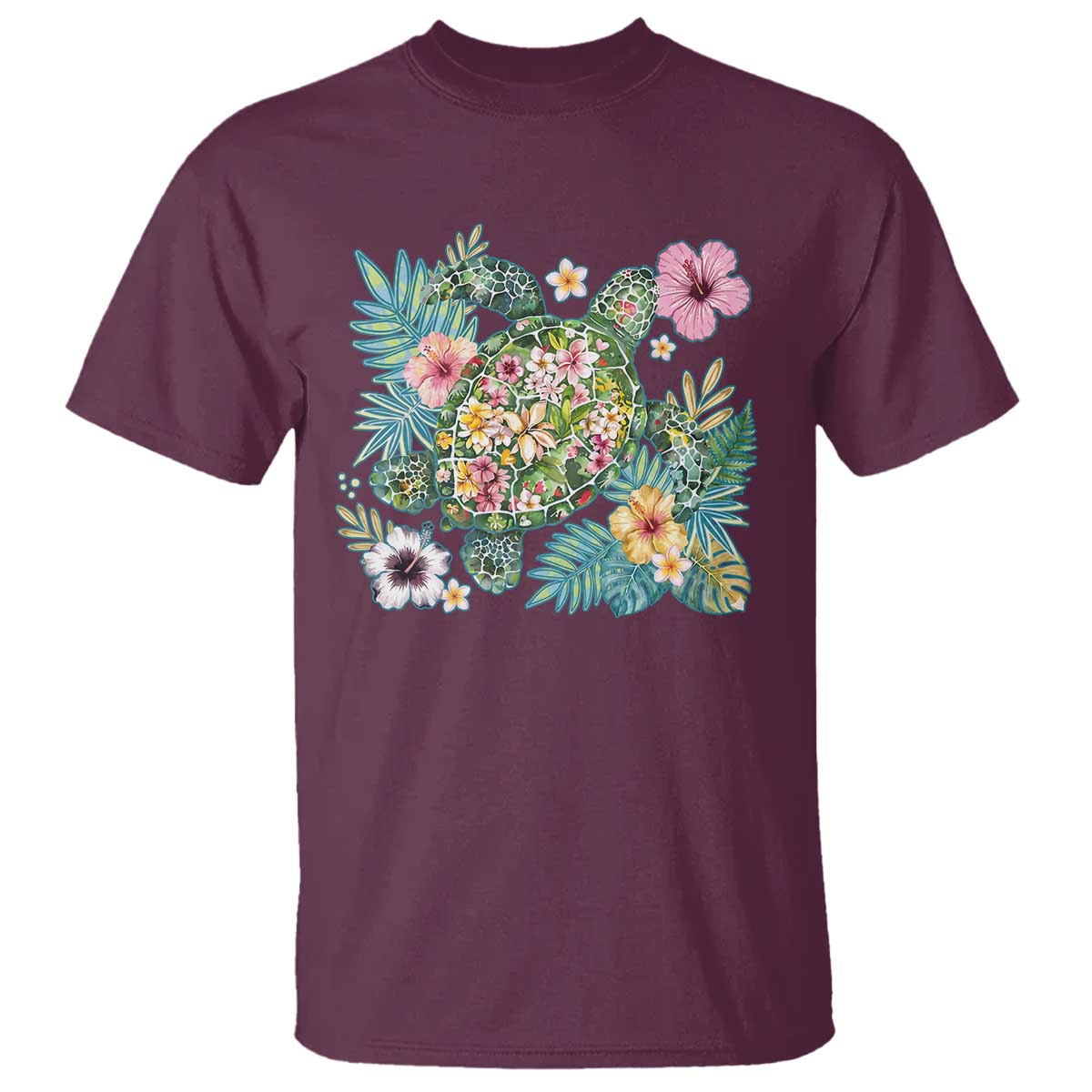 Floral Summer Turtle T Shirt Preppy Tropical Coastal Beach Graphic TS12 Maroon Print Your Wear