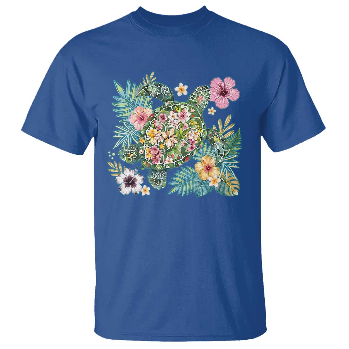 Floral Summer Turtle T Shirt Preppy Tropical Coastal Beach Graphic TS12 Royal Blue Print Your Wear