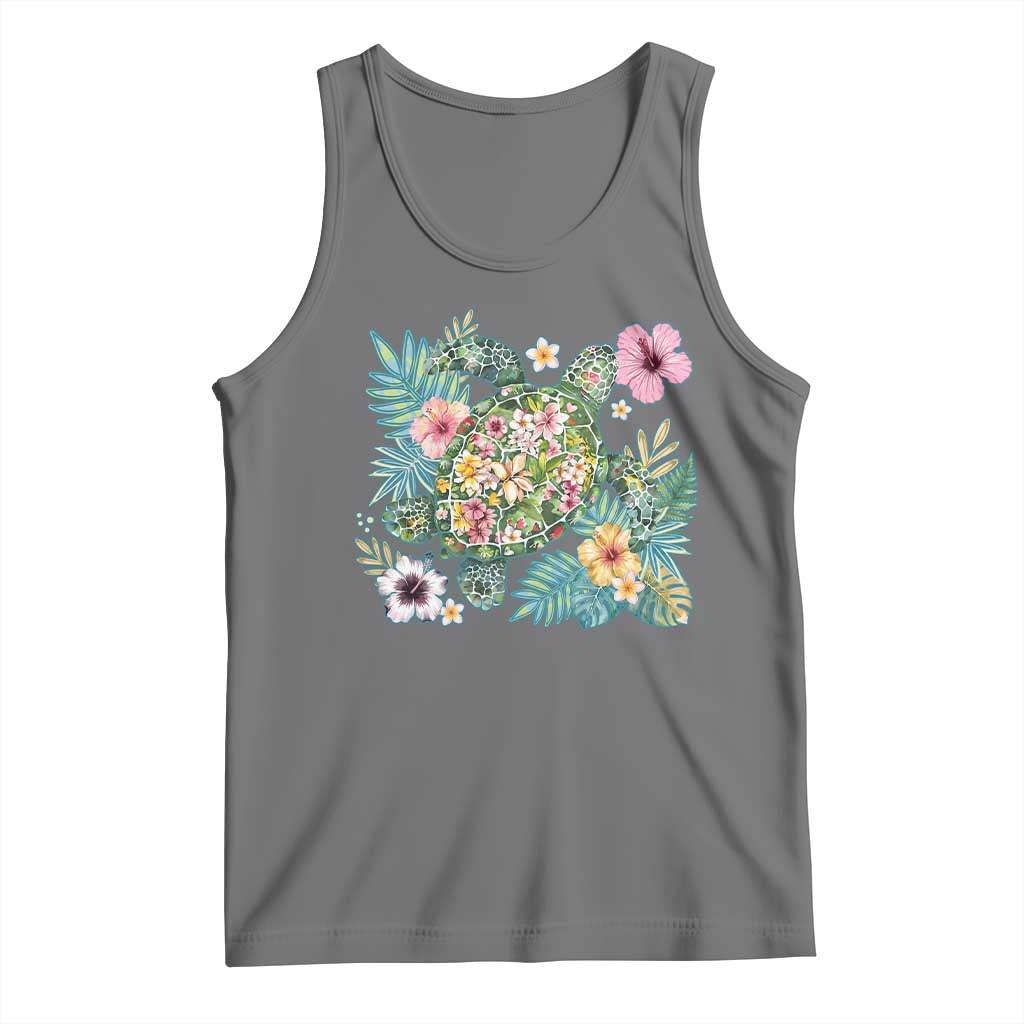 Floral Summer Turtle Tank Top Preppy Tropical Coastal Beach Graphic TS12 Black Heather Print Your Wear