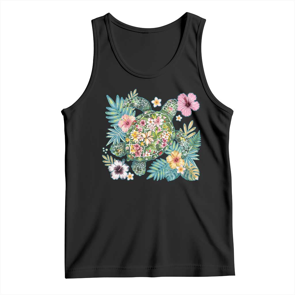 Floral Summer Turtle Tank Top Preppy Tropical Coastal Beach Graphic TS12 Black Print Your Wear