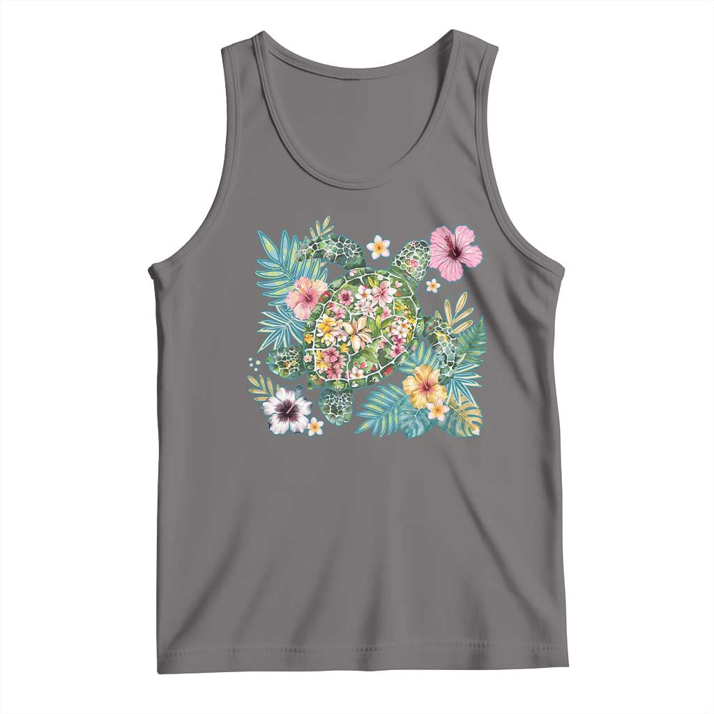 Floral Summer Turtle Tank Top Preppy Tropical Coastal Beach Graphic TS12 Deep Heather Print Your Wear