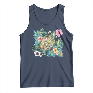Floral Summer Turtle Tank Top Preppy Tropical Coastal Beach Graphic TS12 Navy Print Your Wear