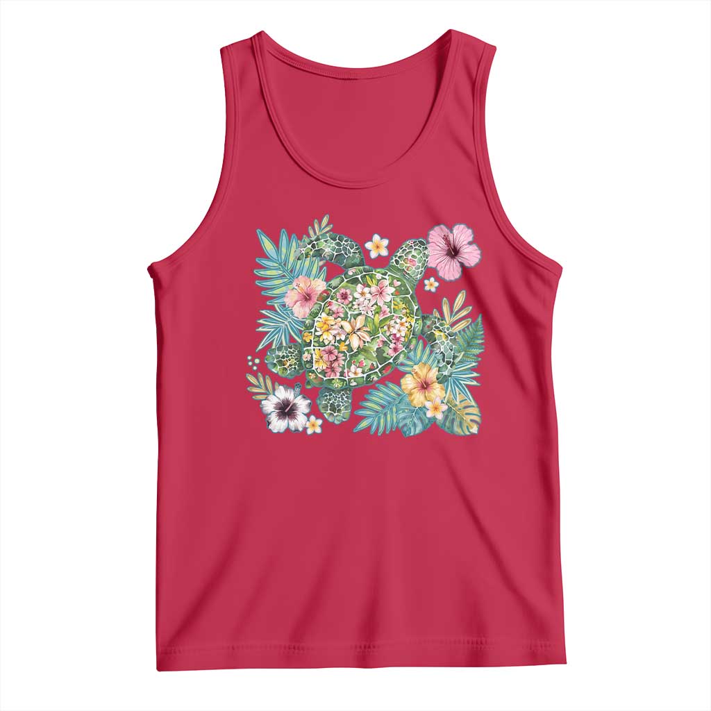 Floral Summer Turtle Tank Top Preppy Tropical Coastal Beach Graphic TS12 Red Print Your Wear