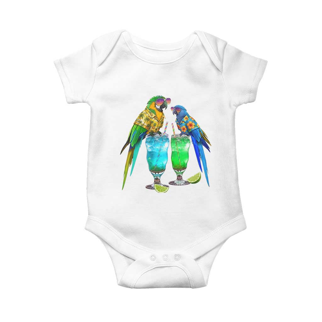 Hawaiian Parrots Drinking Margaritas Baby Onesie Beach Vacation Gift TS12 White Print Your Wear