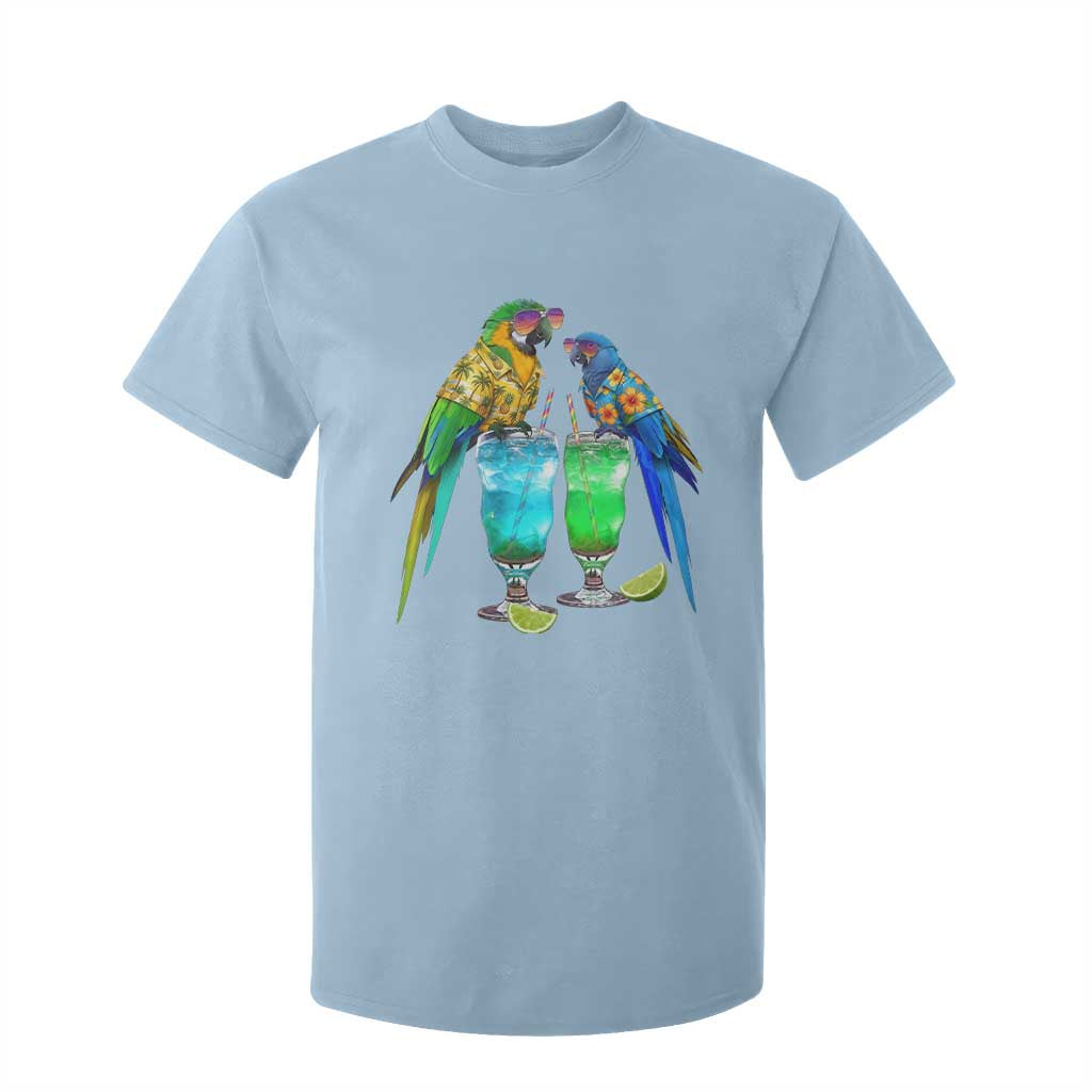Hawaiian Parrots Drinking Margaritas T Shirt For Kid Beach Vacation Gift TS12 Light Blue Print Your Wear