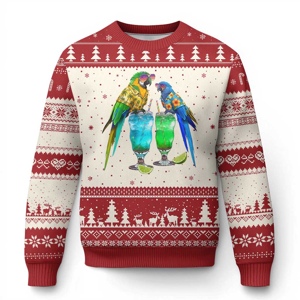 Hawaiian Parrots Drinking Margaritas Ugly Christmas Sweater Beach Vacation Gift TS12 Beige Red Print Your Wear