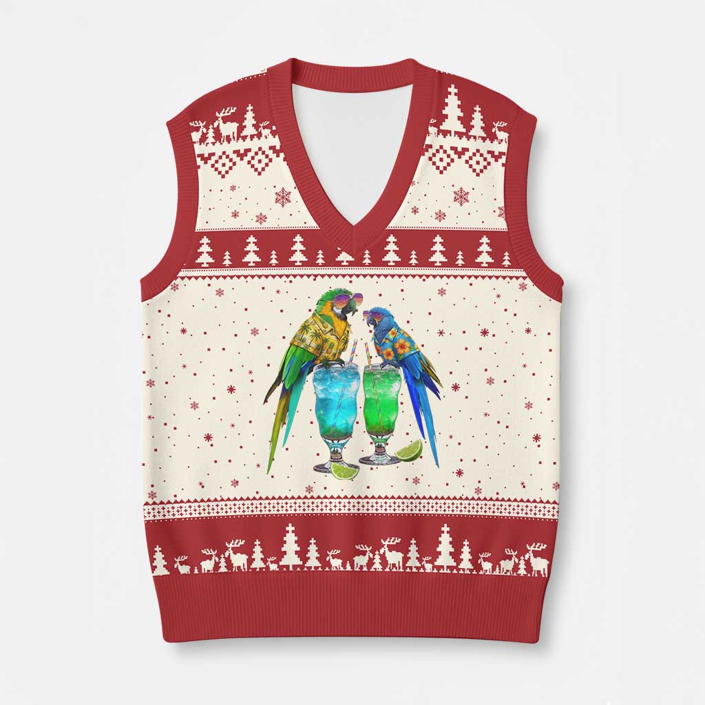 Hawaiian Parrots Drinking Margaritas V-Neck Knit Sweater Vest Beach Vacation Gift TS12 Beige Red Print Your Wear