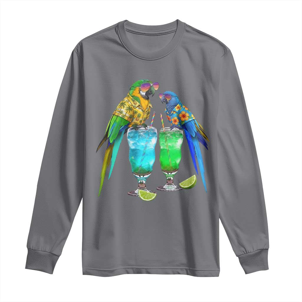 Hawaiian Parrots Drinking Margaritas Long Sleeve Shirt Beach Vacation Gift TS12 Charcoal Print Your Wear