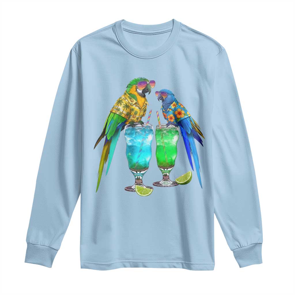 Hawaiian Parrots Drinking Margaritas Long Sleeve Shirt Beach Vacation Gift TS12 Light Blue Print Your Wear