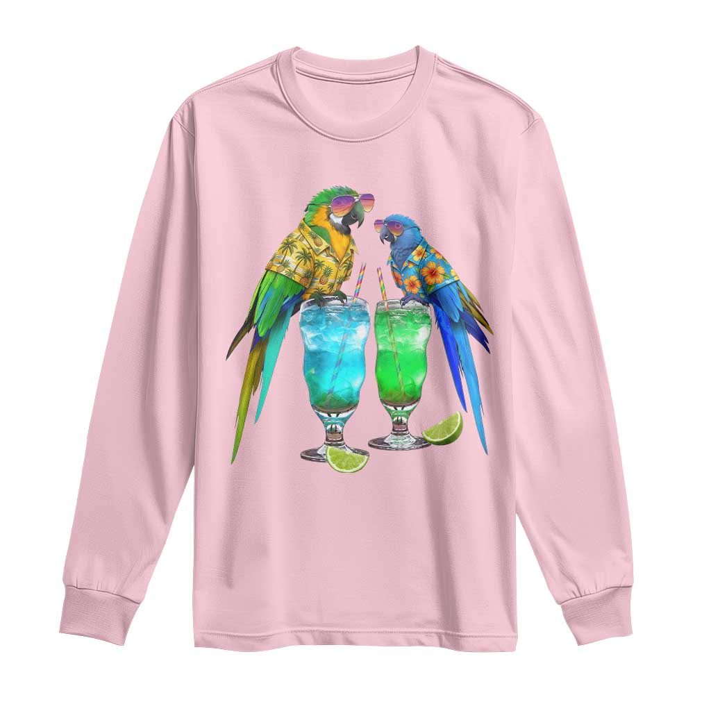Hawaiian Parrots Drinking Margaritas Long Sleeve Shirt Beach Vacation Gift TS12 Light Pink Print Your Wear