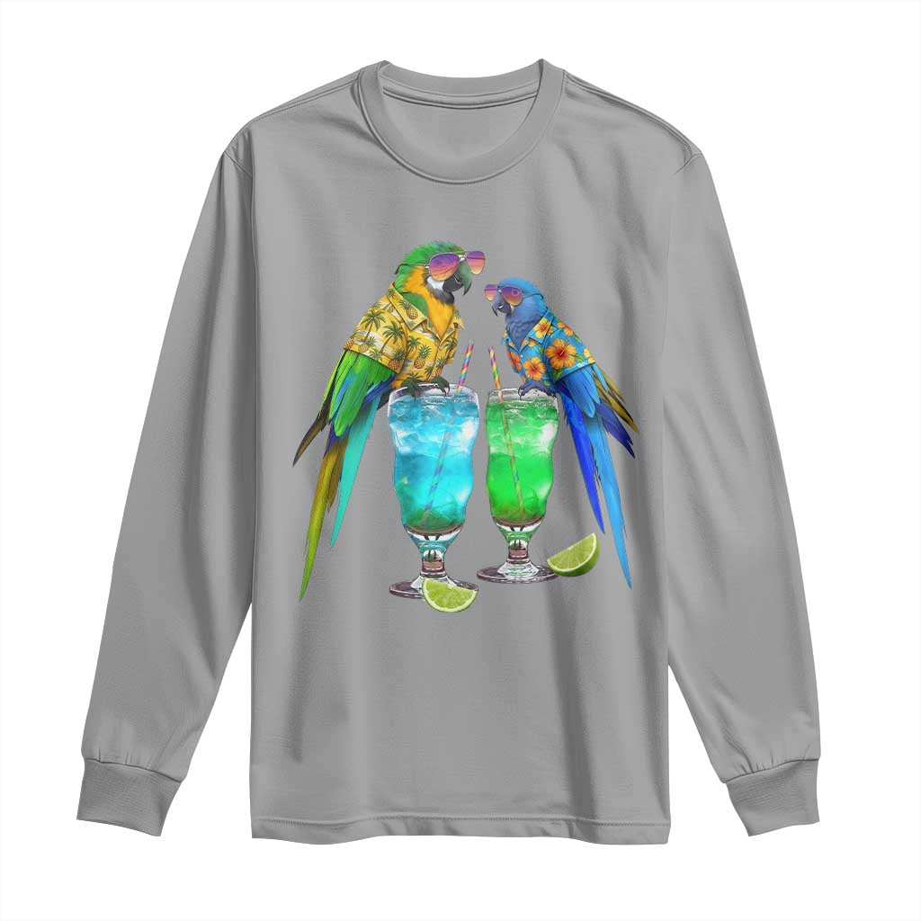 Hawaiian Parrots Drinking Margaritas Long Sleeve Shirt Beach Vacation Gift TS12 Sport Gray Print Your Wear