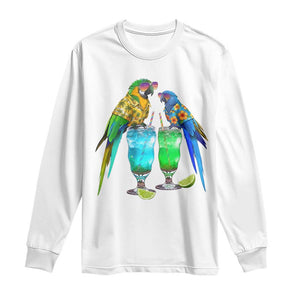 Hawaiian Parrots Drinking Margaritas Long Sleeve Shirt Beach Vacation Gift TS12 White Print Your Wear
