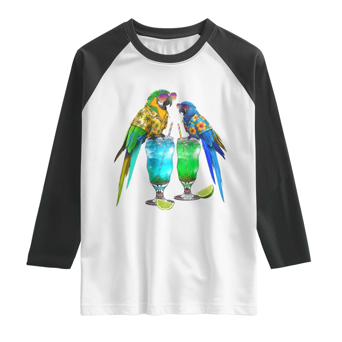 Hawaiian Parrots Drinking Margaritas Raglan Shirt Beach Vacation Gift TS12 White Black Print Your Wear