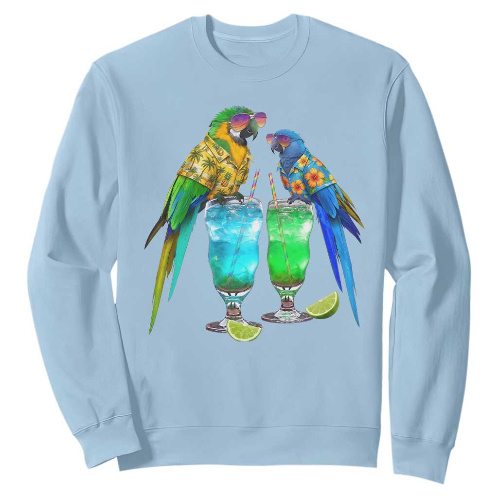 Hawaiian Parrots Drinking Margaritas Sweatshirt Beach Vacation Gift TS12 Light Blue Print Your Wear