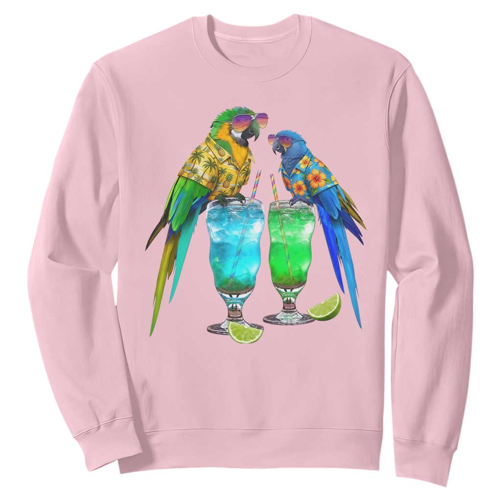 Hawaiian Parrots Drinking Margaritas Sweatshirt Beach Vacation Gift TS12 Light Pink Print Your Wear
