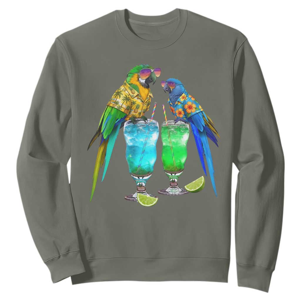Hawaiian Parrots Drinking Margaritas Sweatshirt Beach Vacation Gift TS12 Military Green Print Your Wear