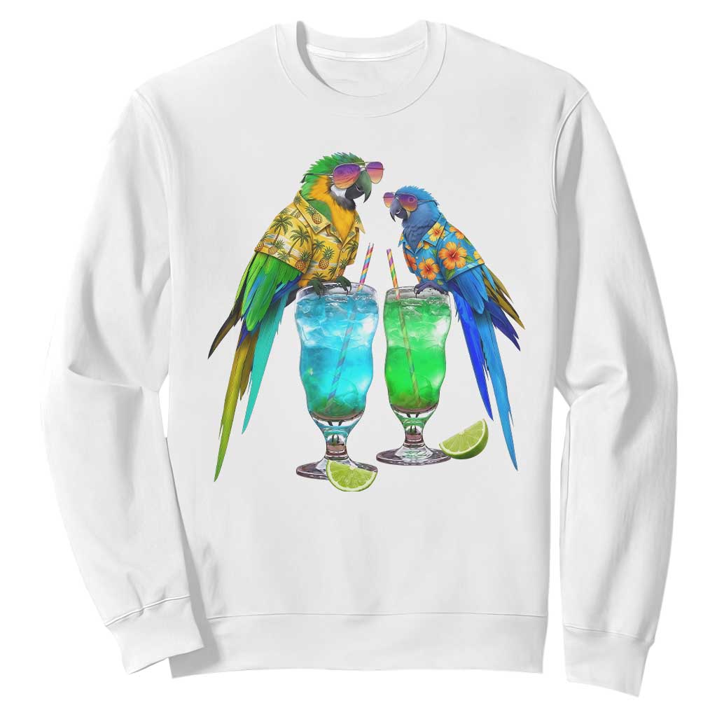 Hawaiian Parrots Drinking Margaritas Sweatshirt Beach Vacation Gift TS12 White Print Your Wear